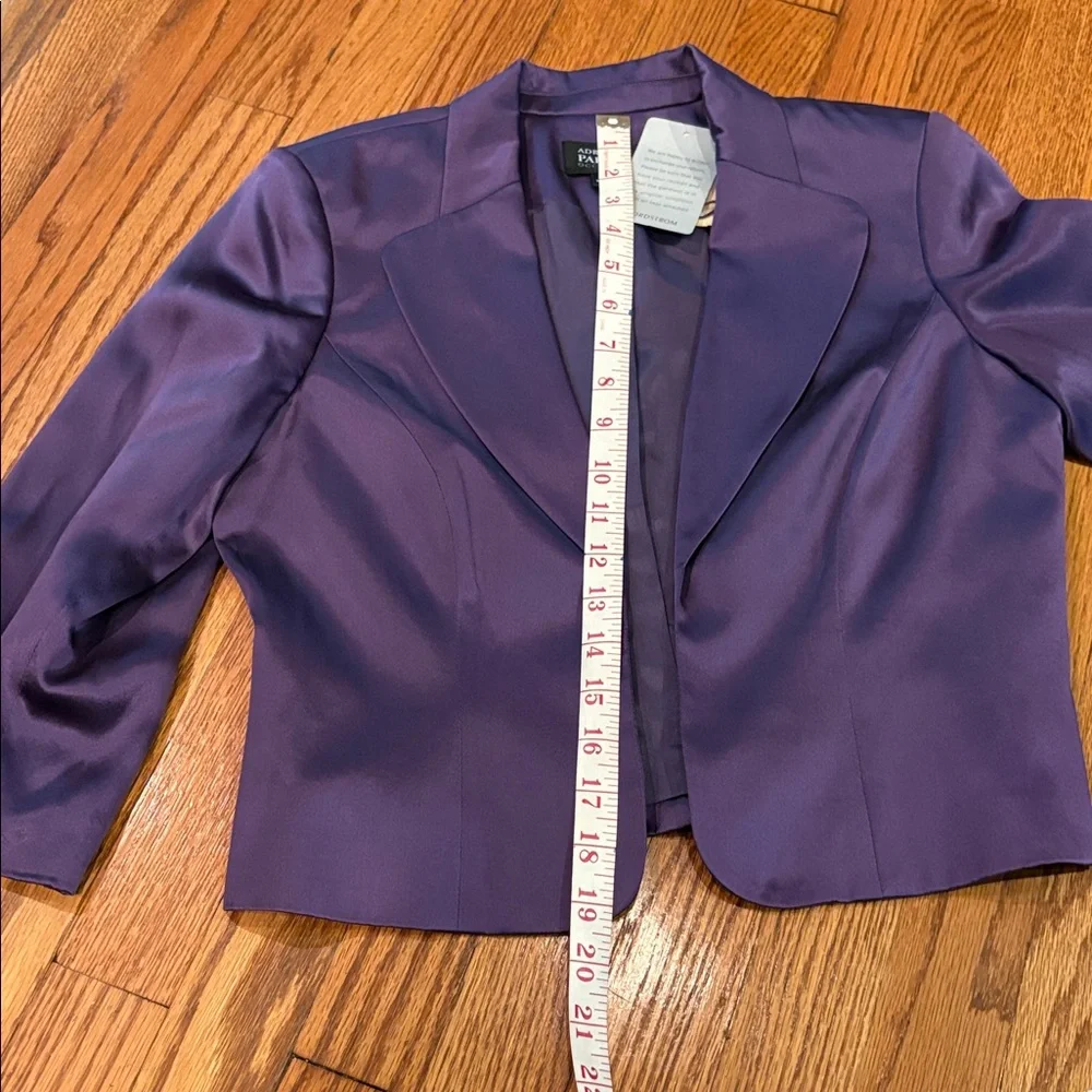 Adrianna Papell Silk purple Cropped Evening Shrug Jacket Blazer Notched Lapel 6